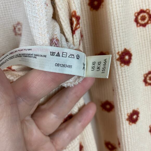 Free People Intimately Beige Print Waffle Knit Home Alone Long John’s Jumpsuit - Picture 15 of 16
